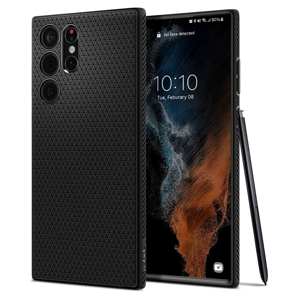 Juodas originalios tekstūros dėklas "Spigen Liquid Air" telefonui Samsung Galaxy S22 Ultra