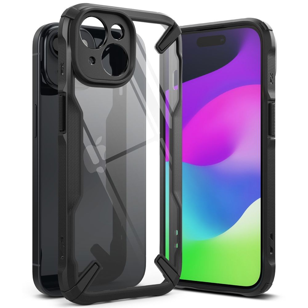 Juodais tvirtais kraštais dėklas "Ringke Fusion X" telefonui iPhone 15