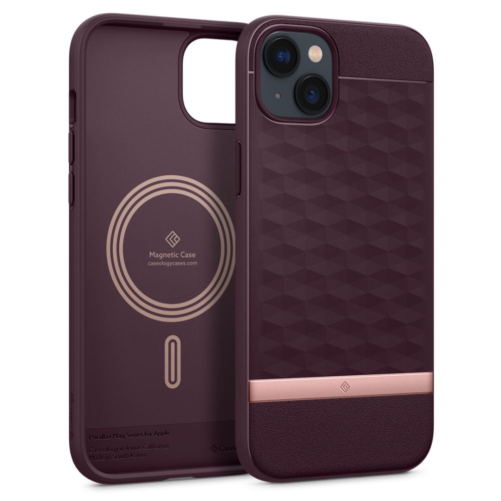 Burgundy 3D dizaino dėklas, "Spigen Caseology Parallax Mag Magsafe" telefonui iPhone 14 Plus