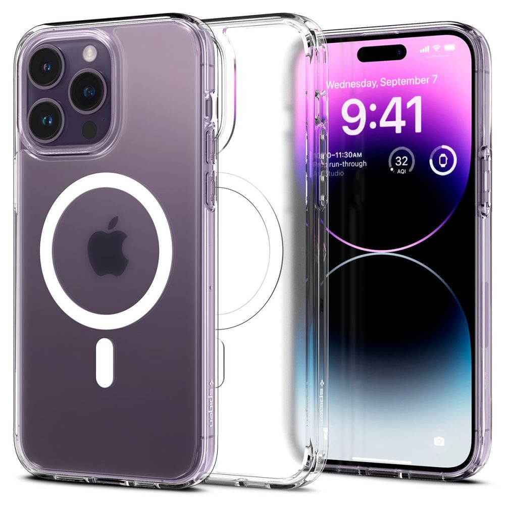 Itin tvirtas pusiau skaidrus dėklas "Spigen Ultra Hybrid Mag Magsafe Frost Clear" telefonui iPhone 14 Pro Max