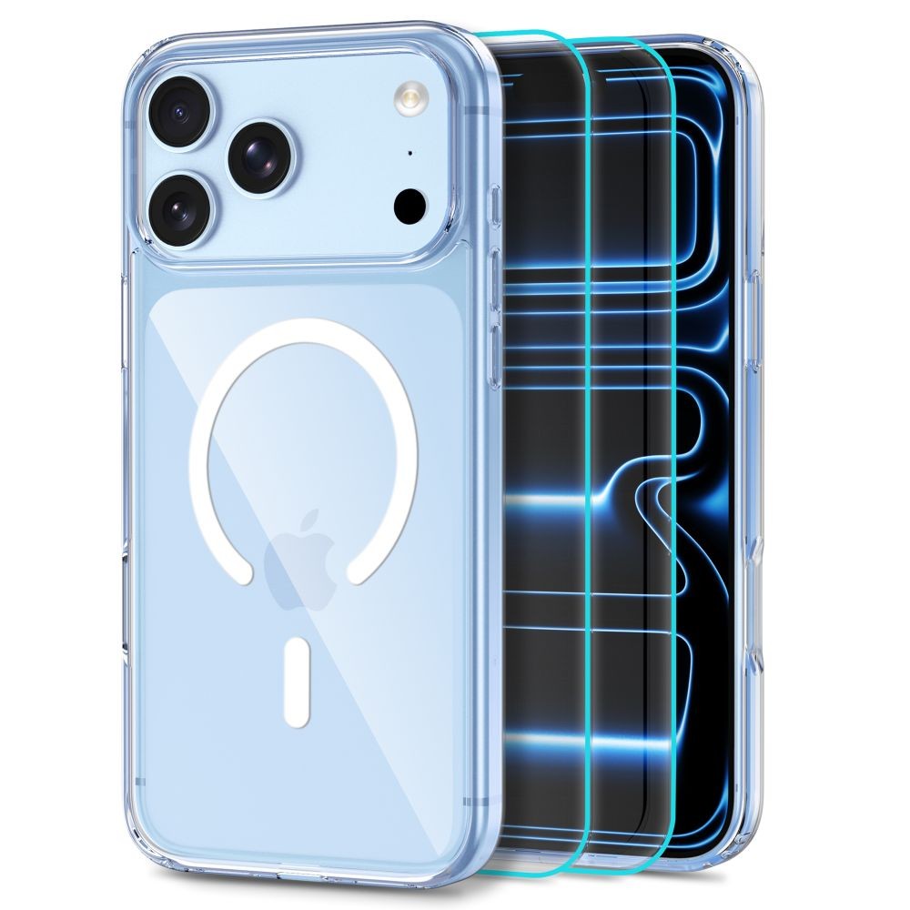 Skaidrus dėklas su dviem stikliukais Tech-Protect Flexair Hybrid Magsafe + Glass 2-pack telefonui Apple Iphone 17 PRO / 18 PRO