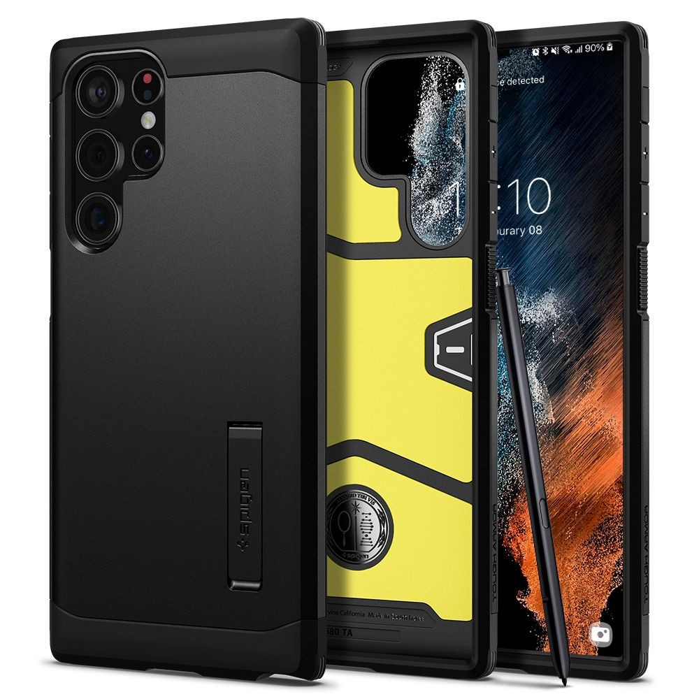 Juodas dviejų sluoksniu dėklas su stovu "Spigen Tough Armor" Galaxy S22 Ultra