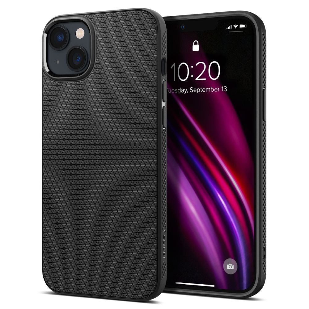 Juodas originalios tekstūros dėklas "Spigen Liquid Air" telefonui iPhone 14 Plus