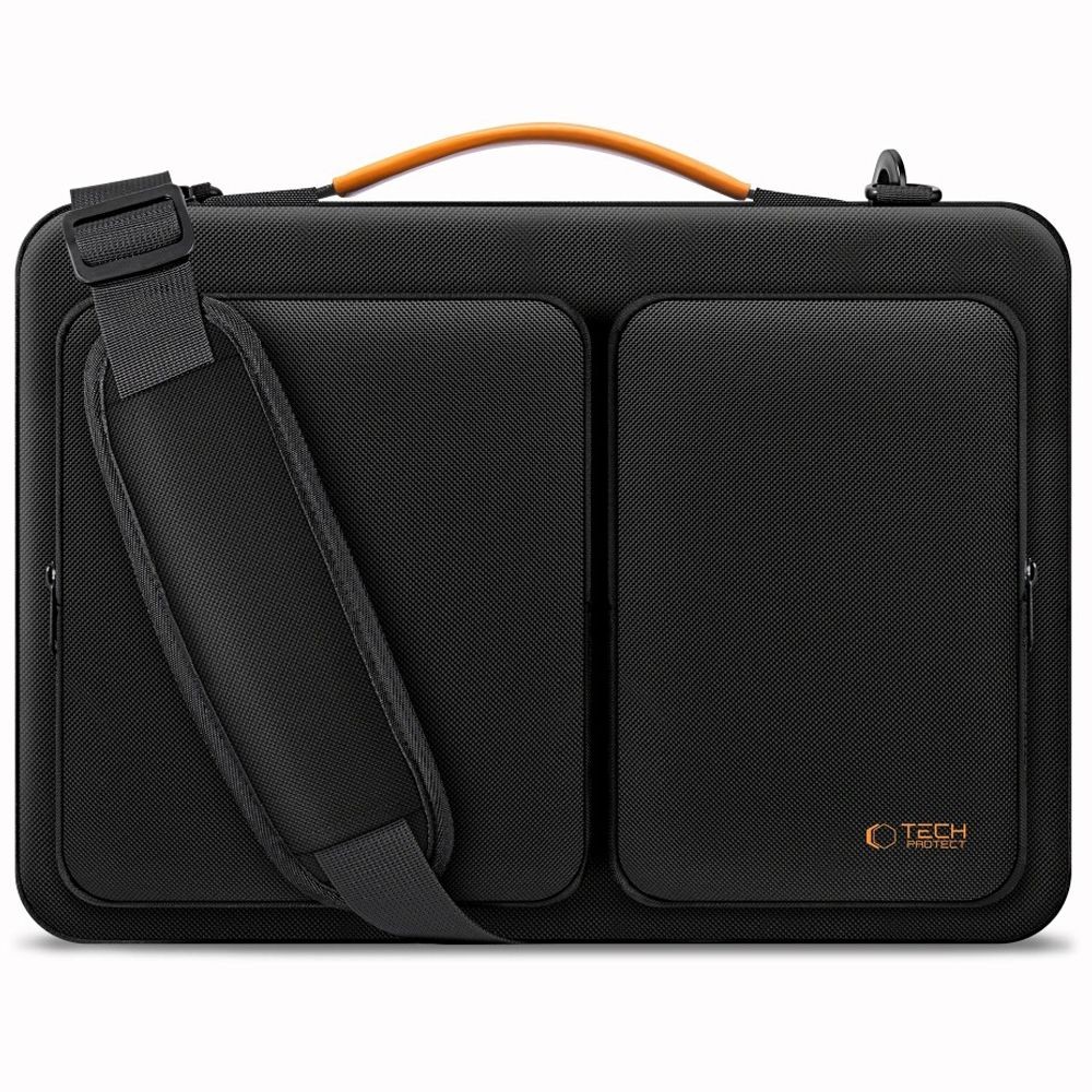 Juodas su oranžinėmis detalėmis nešiojamo kompiuterio krepšys "Tech-Protect Defender Bag Laptop 13-14"