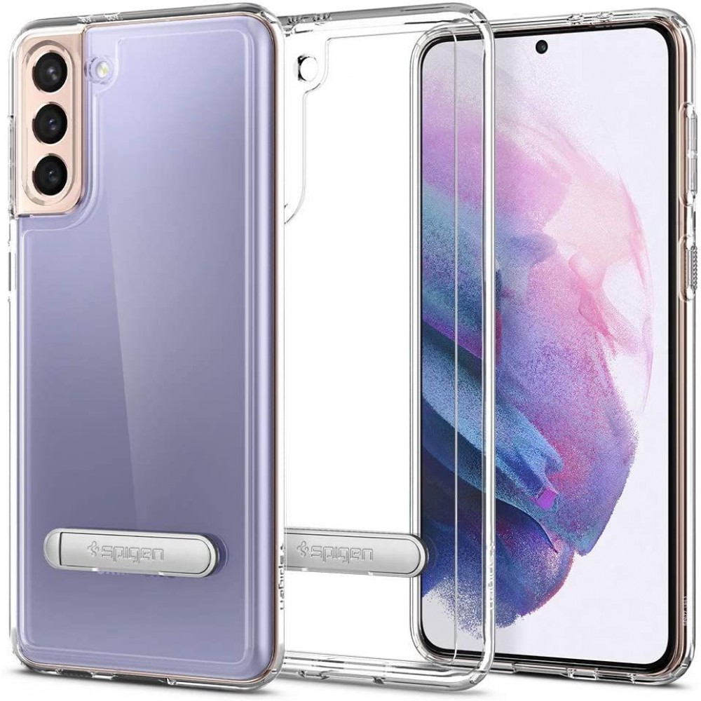 Skystųjų kristalų skaidrus dėklas/stovas "Spigen Ultra Hybrid S Crystal Clear" telefonui Galaxy S21+ Plus