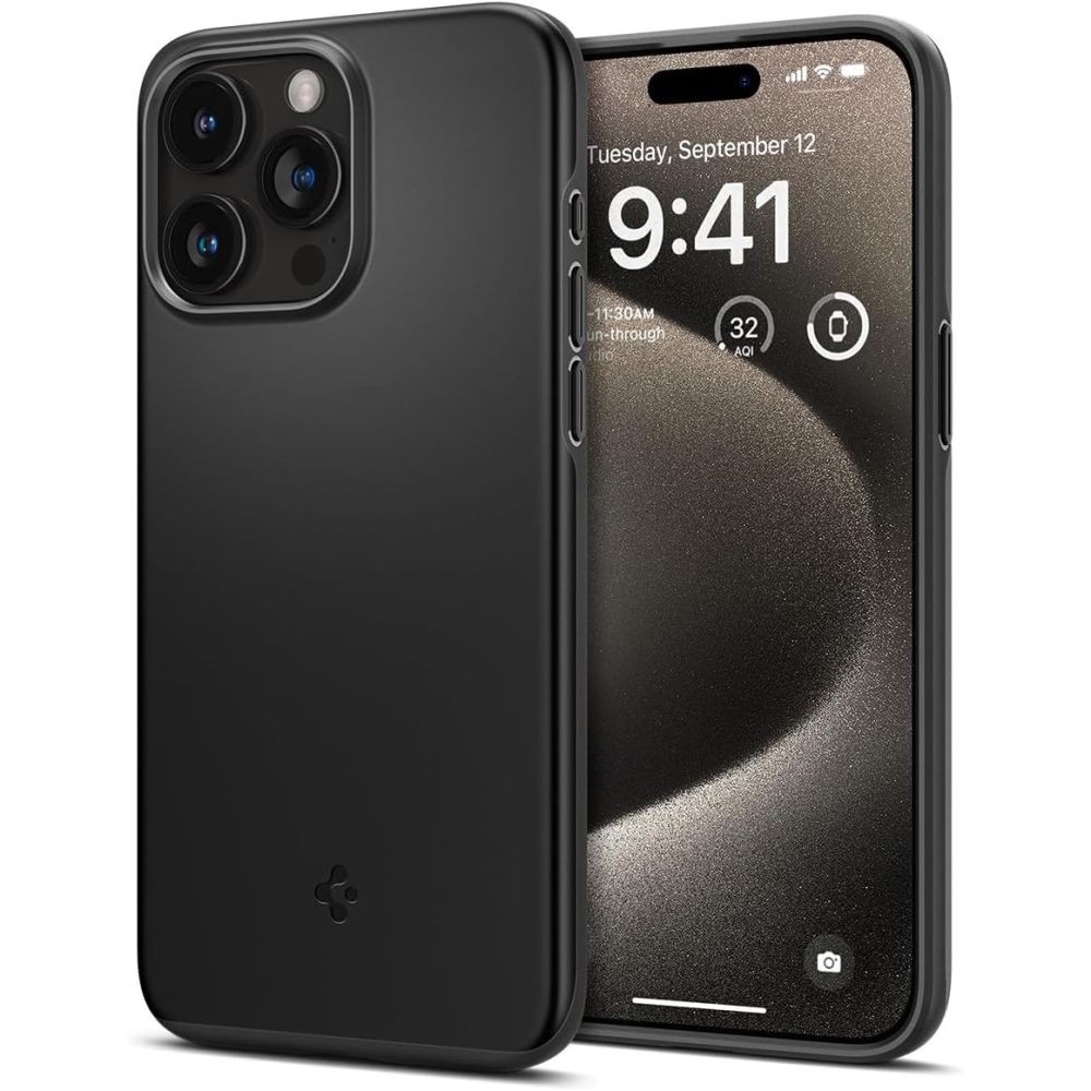 Juodas dėklas "Spigen Thin Fit" telefonui iPhone 15 Pro Max