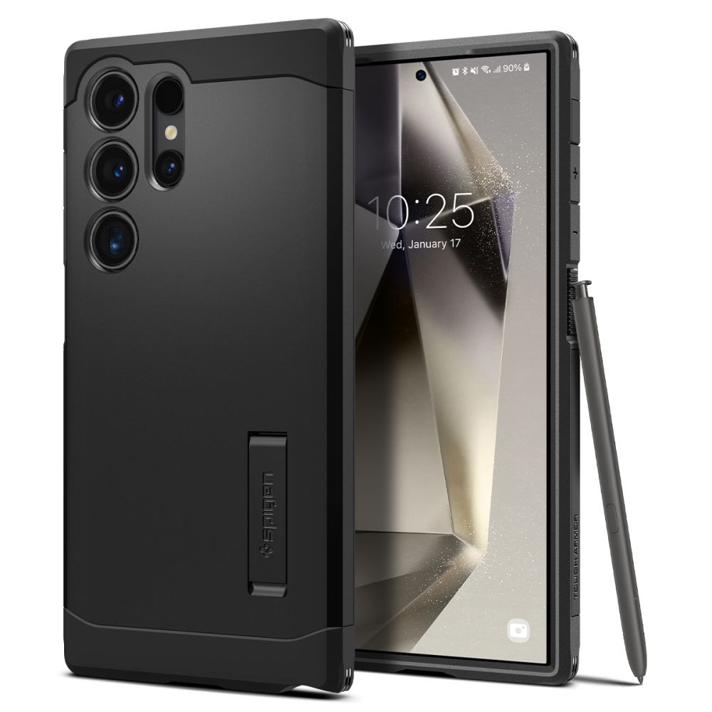 Juodas dviejų sluoksniu dėklas/stovas "Spigen Tough Armor" telefonui Samsung Galaxy S24 Ultra