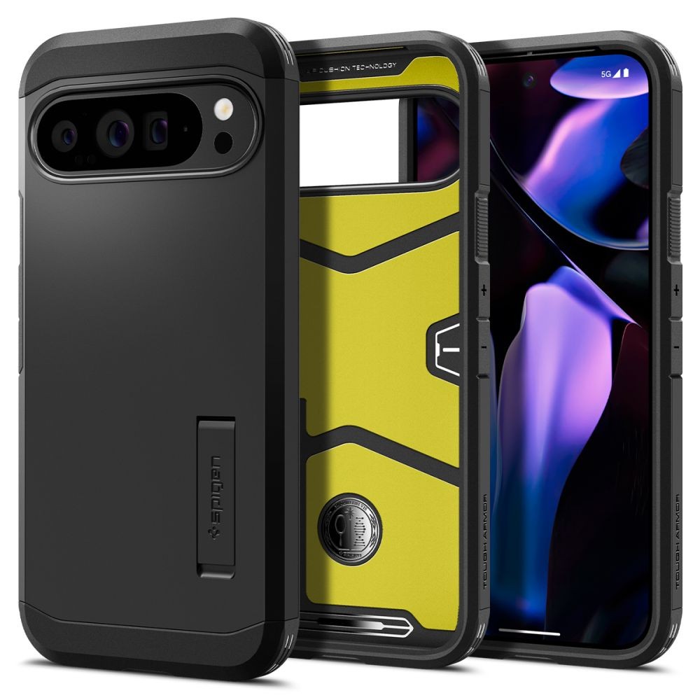 Juodas dviejų sluoksniu dėklas/stovas "Spigen Tough Armor" telefonui Google Pixel 9 Pro XL