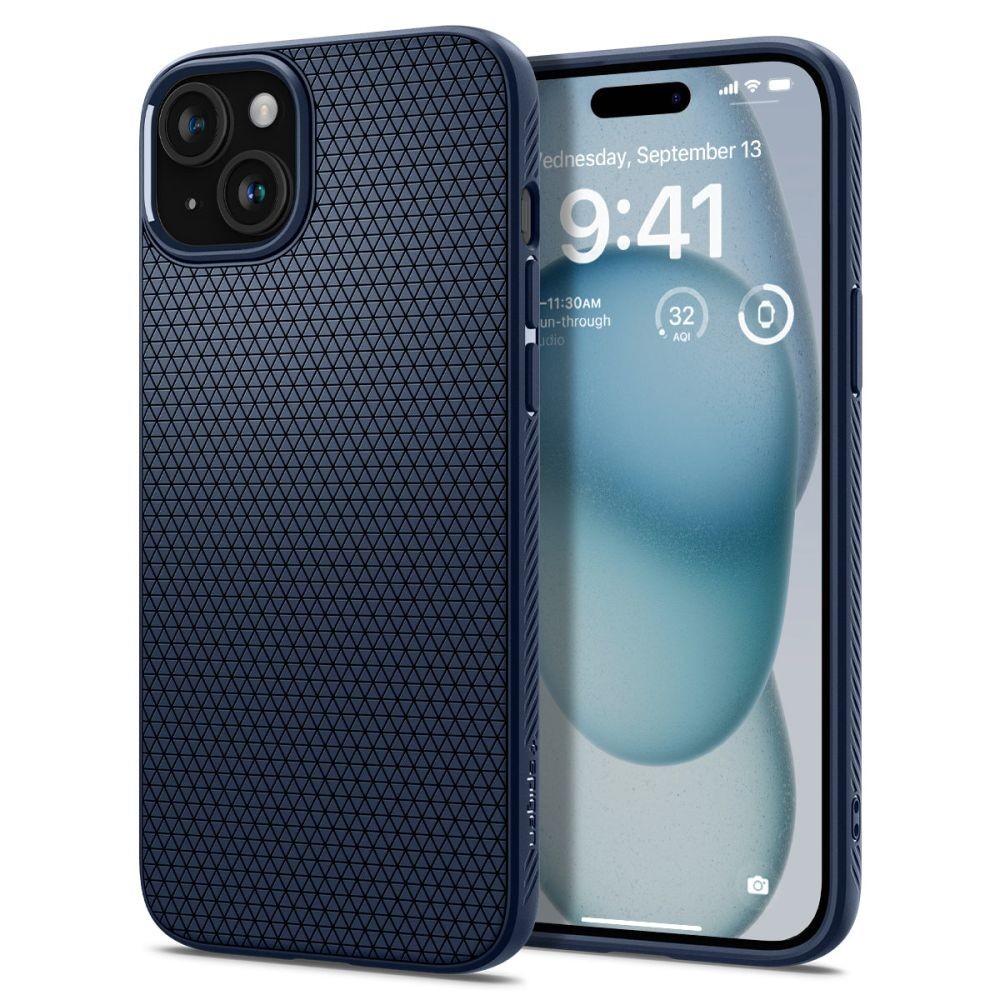 Mėlynas originalios tekstūros dėklas "Spigen Liquid Air" telefonui iPhone 15