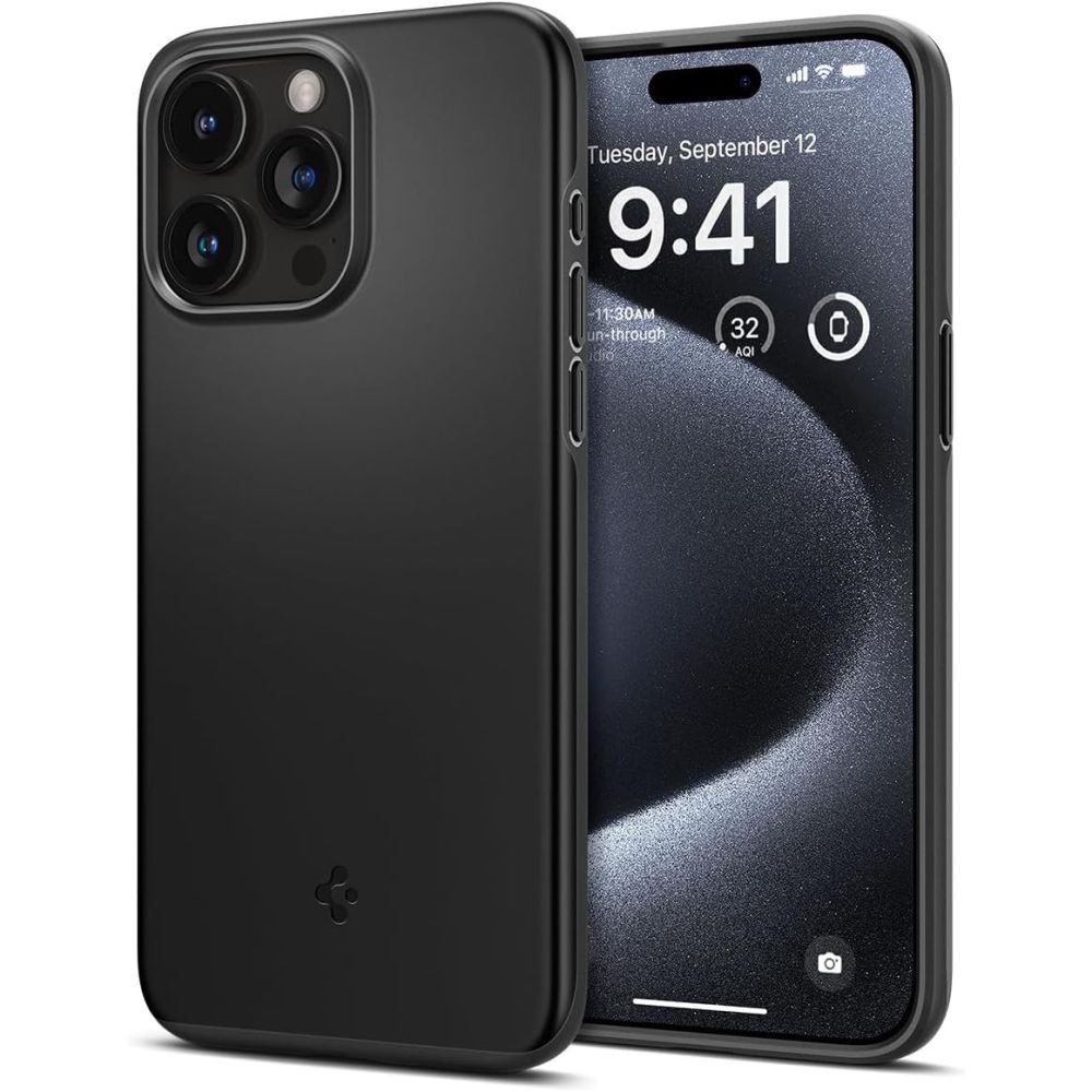 Juodas dėklas "Spigen Thin Fit" telefonui iPhone 15 Pro