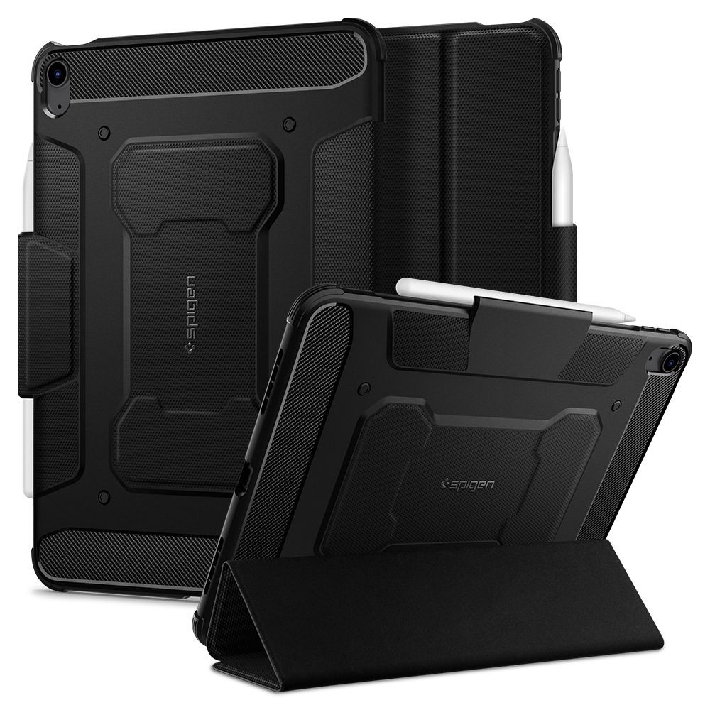 Juodas tekstūrinis dėklas Spigen "Rugged Armor Pro" planšetei Apple 10.9 4 / 5 / 2020-2022