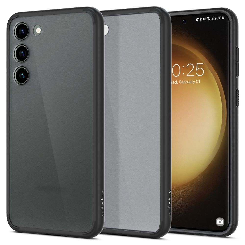 Itin tvirtas pusiau skaidrus dėklas juodais kraštais "Spigen Ultra Hybrid Frost Black" telefonui Samsung Galaxy S23 