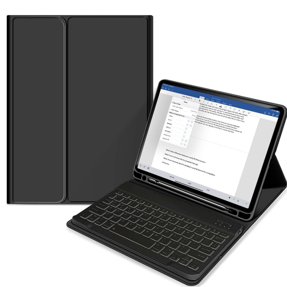 Juodas atverčiamas dėklas su klaviatūra Tech-Protect "SC Pen + Keyboard" planšetei Apple IPAD 10.2 7 / 8 / 9 / 2019-2021