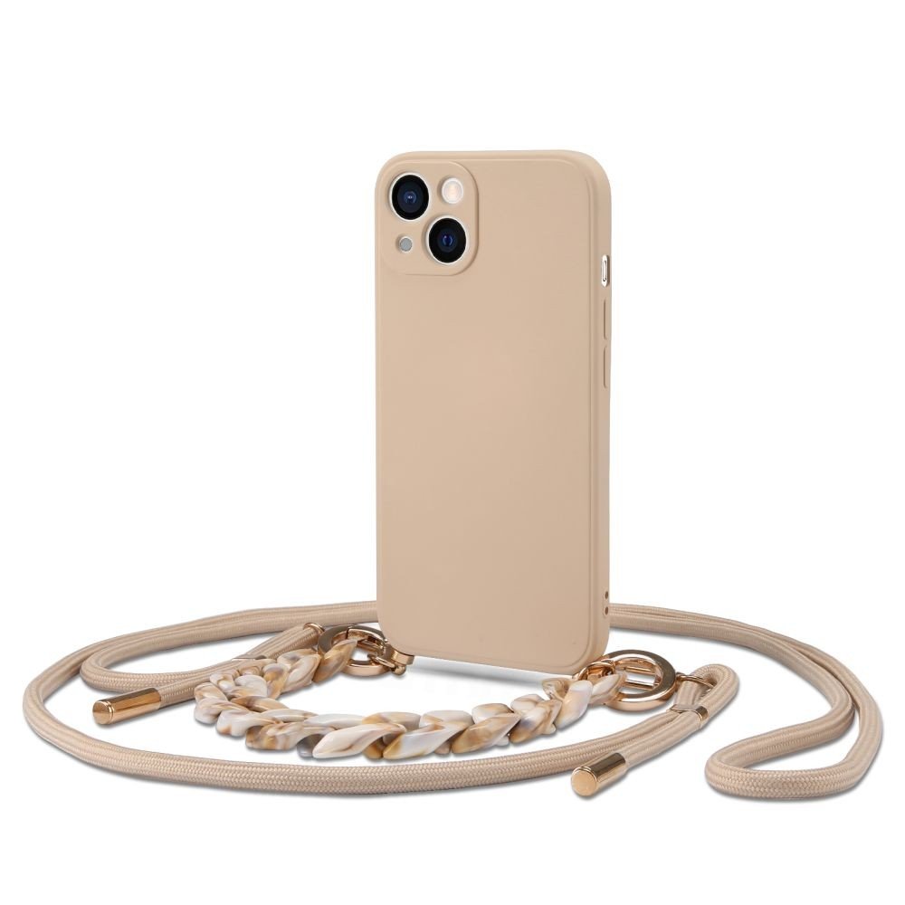 Smėlio spalvos silikoninis dėklas su dirželiu "Tech-protect Icon Chain" telefonui iPhone 13 