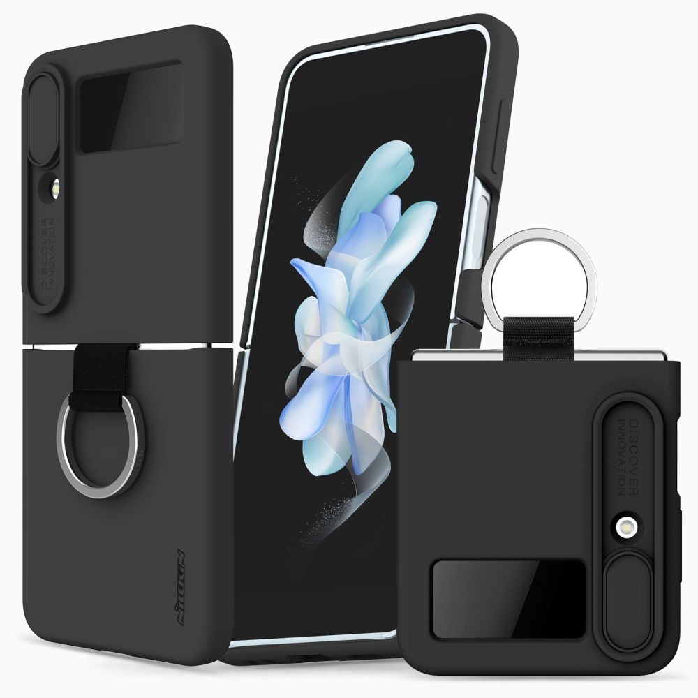 Juodas dėklas su kameros apsauga "Nillkin Camshield Silky" telefonui Galaxy Z Flip 4
