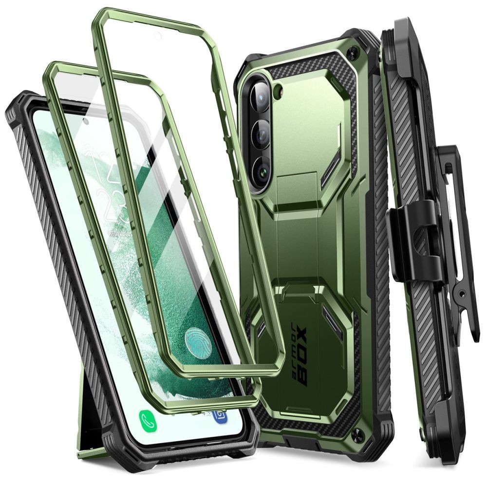 Žalias itin tvirtas dviejų dalių dėklas "Supcase IBLSN Armorbox 2-Set" telefonui Samsung Galaxy S23
