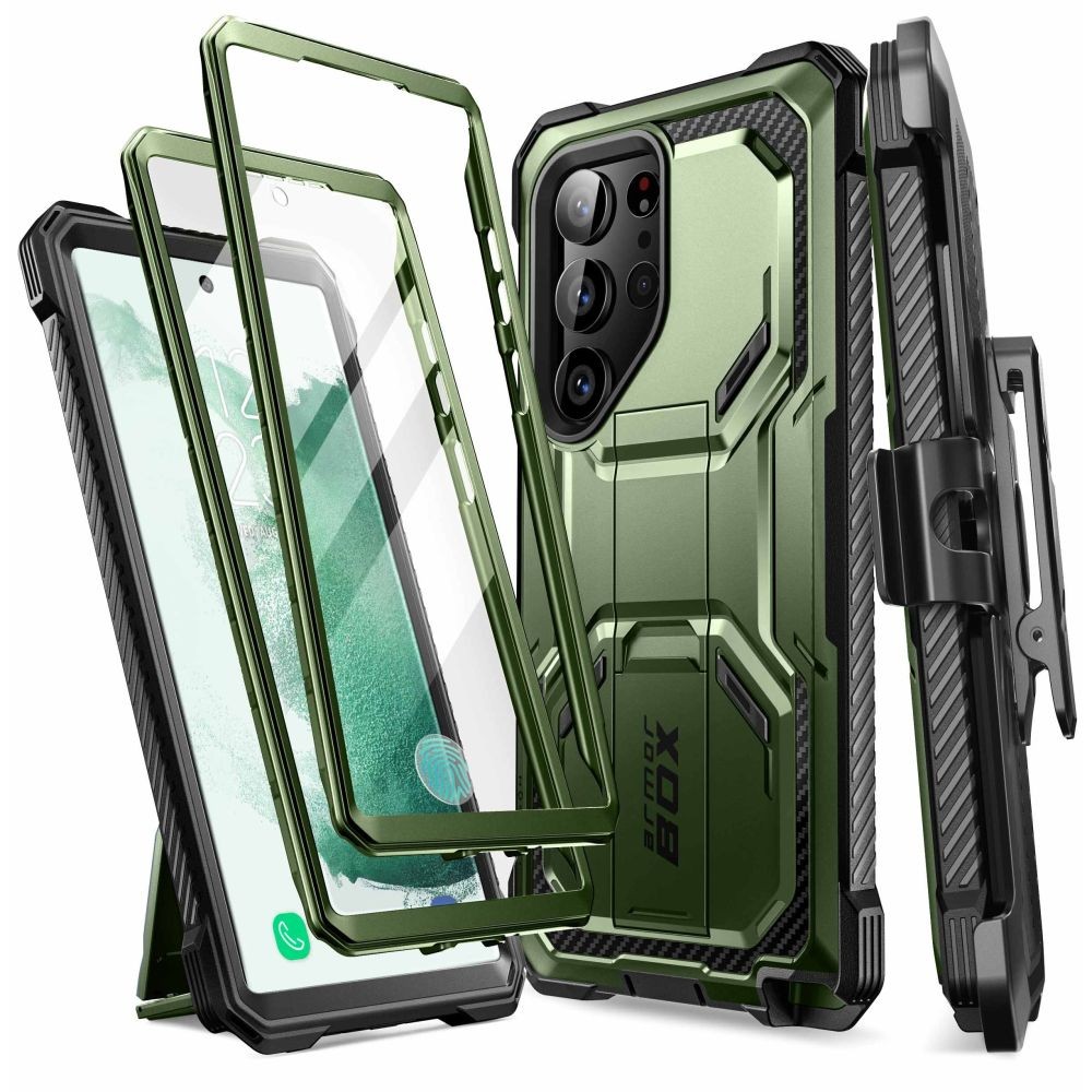 Žalias itin tvirtas dviejų dalių dėklas "Supcase IBLSN Armorbox 2-Set" telefonui Galaxy S23 Ultra