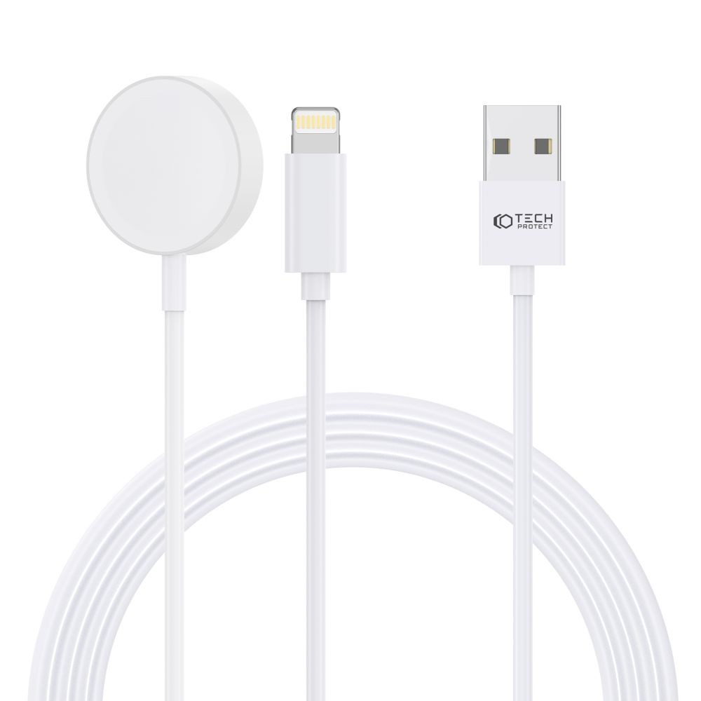 Baltas laikrodžio  įkroviklis "Tech-Protect Ultraboost 2in1 Magnetic Charging Cabel & Lightning" 150cm skirtas Apple Watch