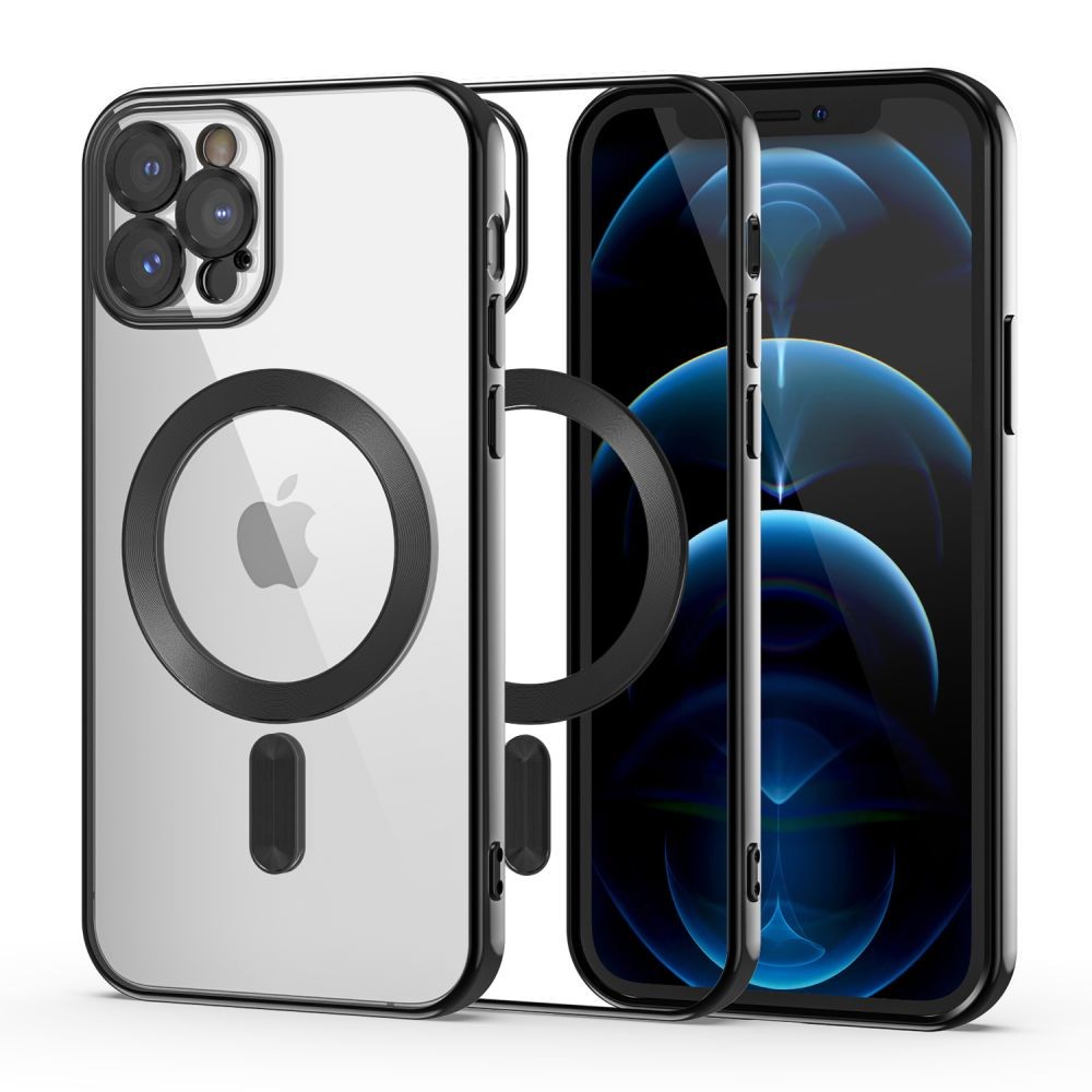 Skaidrus dėklas su juodomis detalėmis "Tech-Protect Magshine Magsafe" telefonui iPhone 12 Pro Max 
