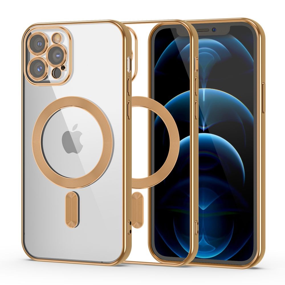 Skaidrus dėklas su auksinėmis detalėmis "Tech-Protect Magshine Magsafe" telefonui iPhone 12 Pro Max