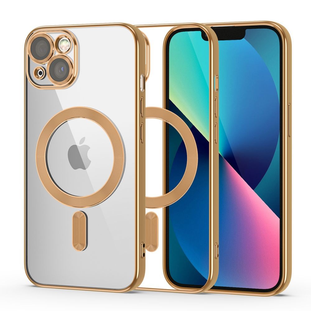 Skaidrus dėklas su auksinėmis detalėmis "Tech-Protect Magshine Magsafe" telefonui iPhone 13