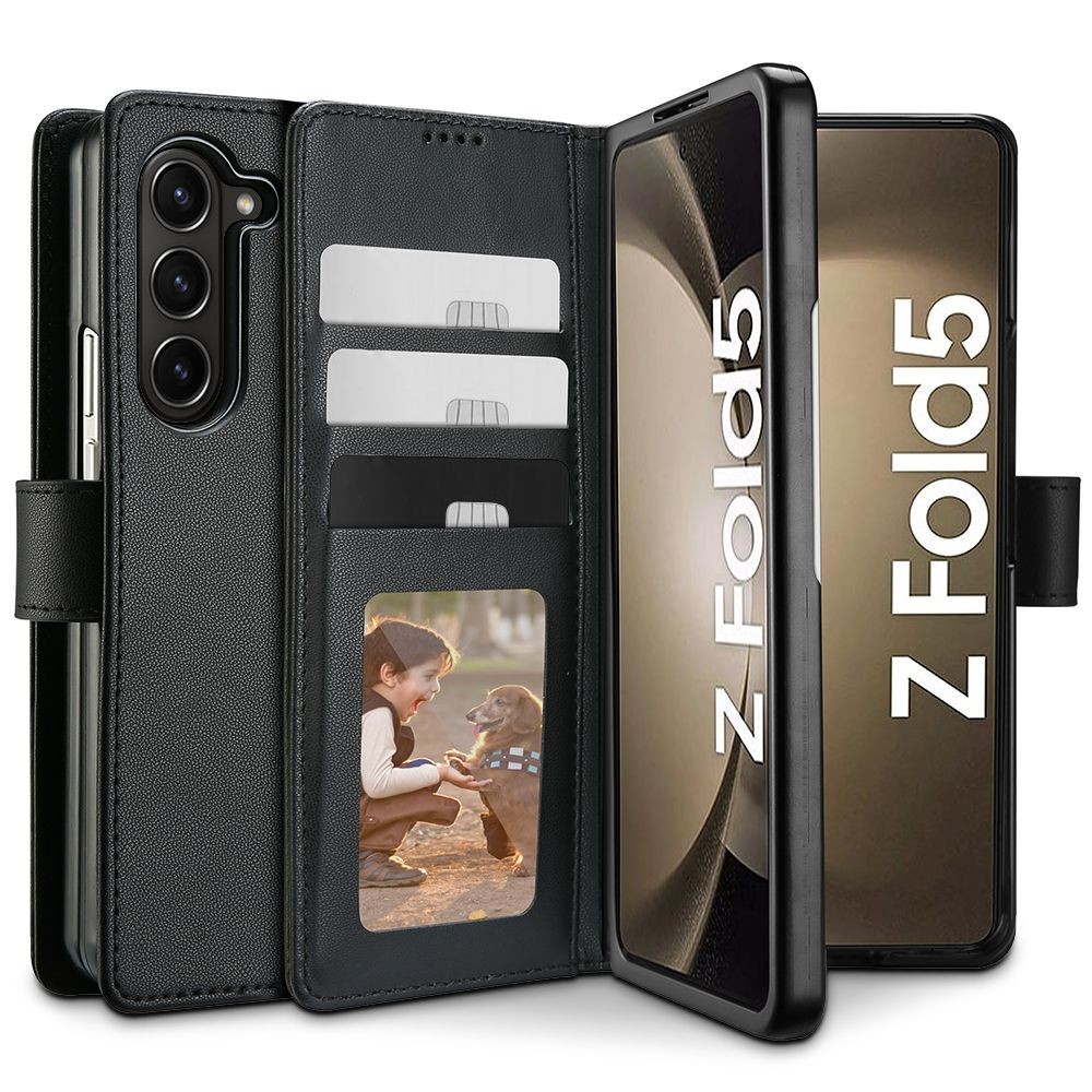 Juodas atverčiamas dėklas "Tech-Protect Wallet" telefonui Samsung Galaxy Z Fold 5