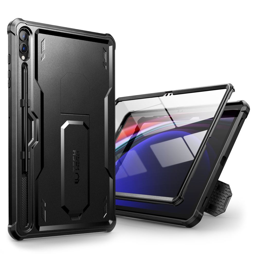Juodas dviejų dalių dėklas "Tech-Protect Kevlar Pro" planšetei Samsung Galaxy Tab S9+ Plus 12.4 X810 / X816B