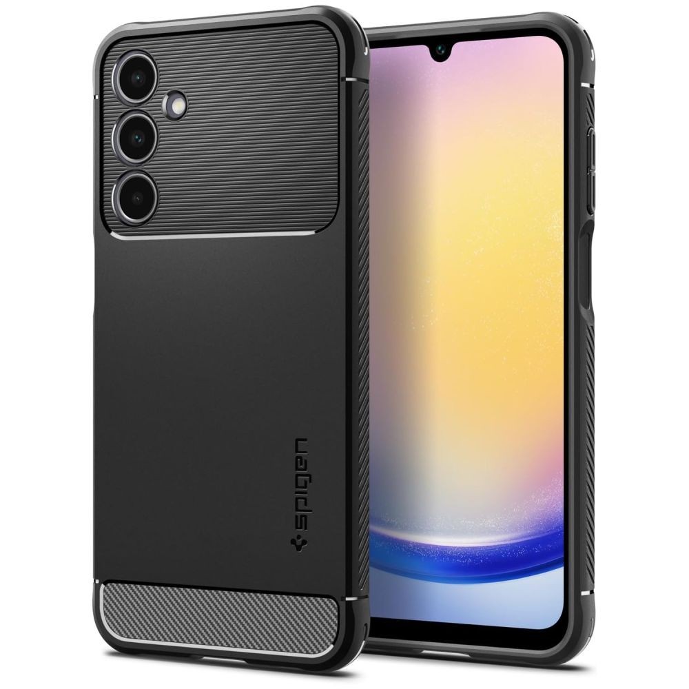 Juodas tekstūrinis dėklas "Spigen Rugged Armor" telefonui Samsung Galaxy A25 5G