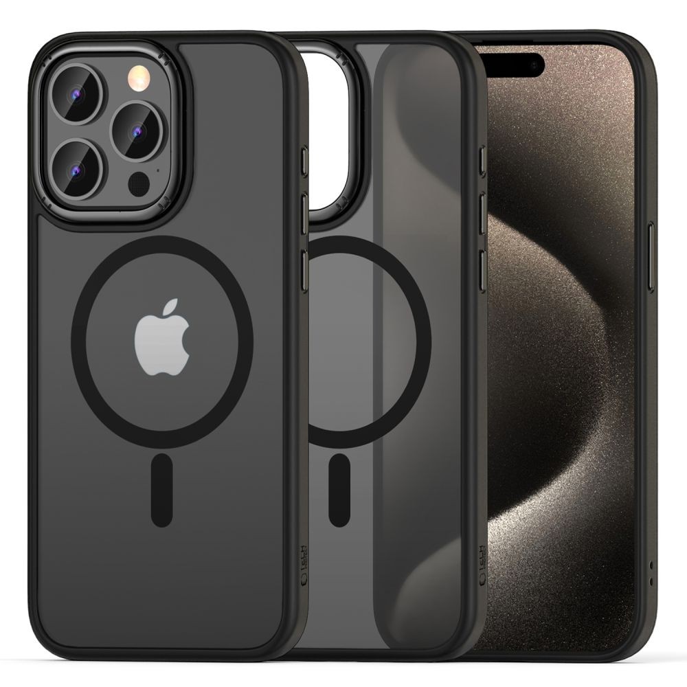 Juodos spalvos permatomas/matinis dėklas "Tech-Protect Magmat ”2” Magsafe" telefonui iPhone 15 Pro Max
