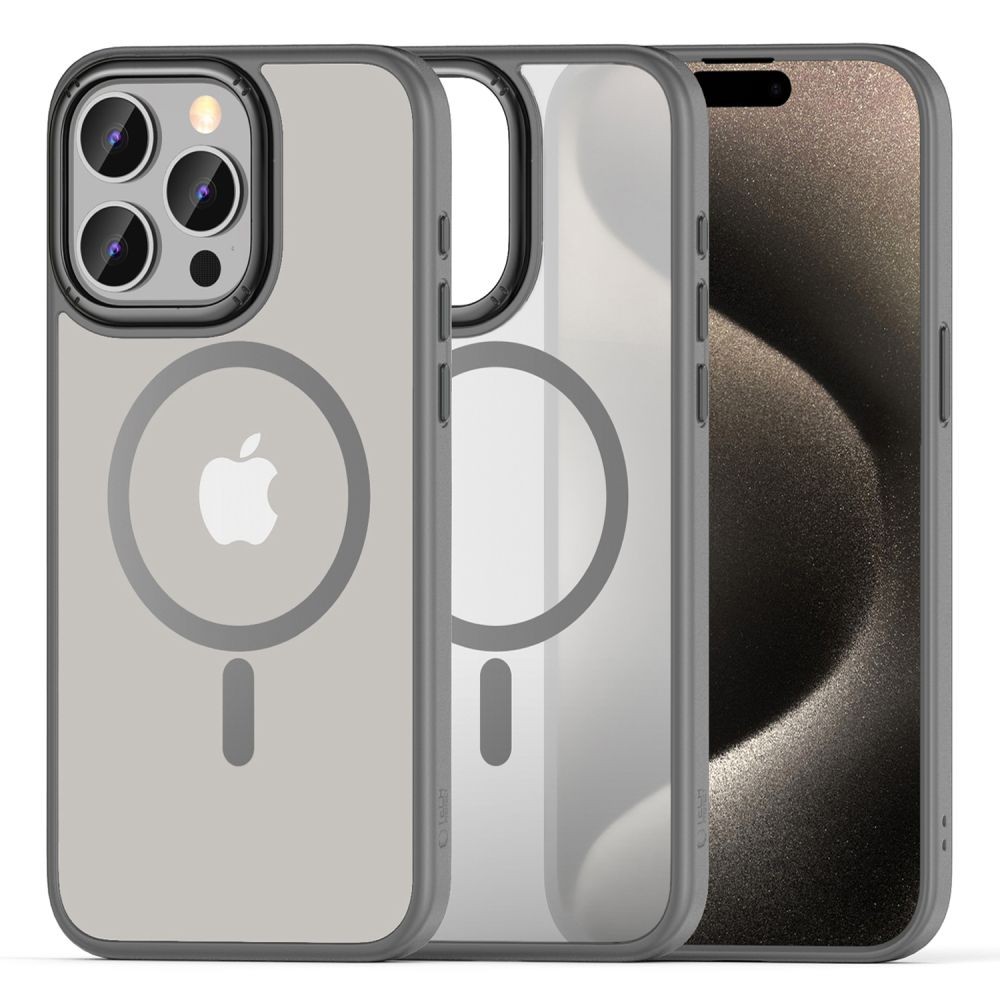 Titano spalvos permatomas/matinis dėklas "Tech-Protect Magmat ”2” Magsafe" telefonui iPhone 15 Pro Max