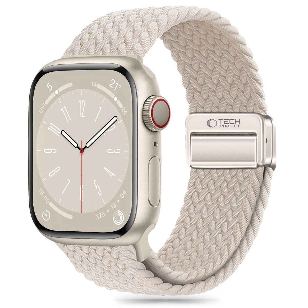 Kreminės spalvos tekstilinis dirželis "Tech-Protect Nylonmag" laikrodžiui Apple Watch 4 / 5 / 6 / 7 / 8 / 9 / 10 / SE / ULTRA 1 / 2 (44 / 45 / 46 / 49 MM)