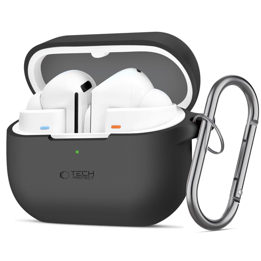 Juodos spalvos ausinių dėklas "Tech-Protect Silicone Hook" skirtas Samsung Galaxy Buds 3 / 3 Pro
