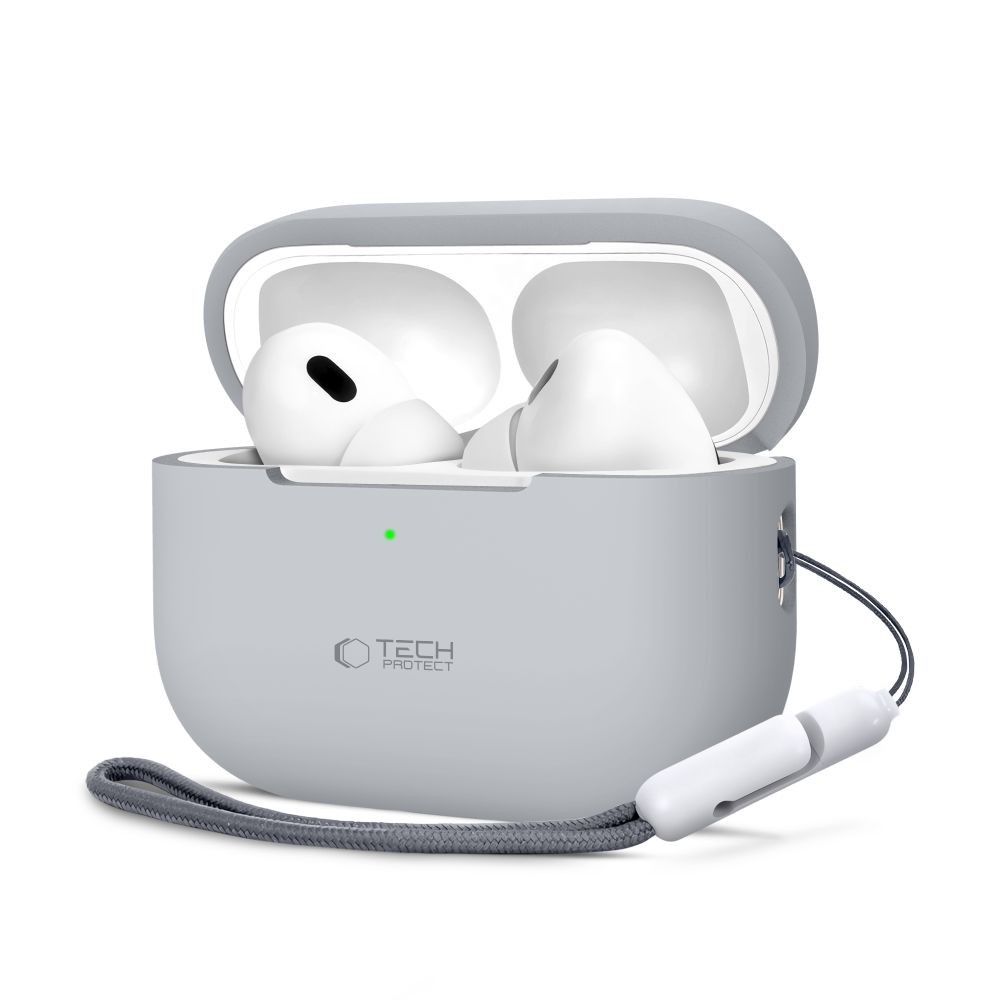 Pilkos spalvos ausinių dėklas "Tech-Protect Silicone Hook" skirtas Apple Airpods Pro 1 / 2