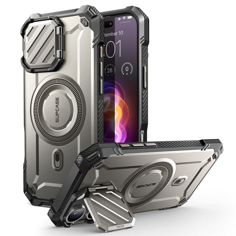 Pilkas itin tvirtas dėklas/stovas "Supcase UB XT Mag Magsafe" telefonui iPhone 16 Pro