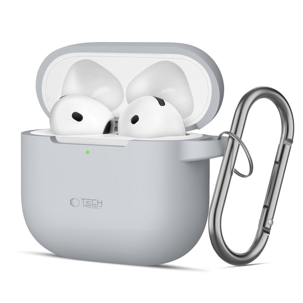 Pilkos spalvos ausinių dėklas "Tech-Protect Silicone Hook" skirtas Apple Airpods 4