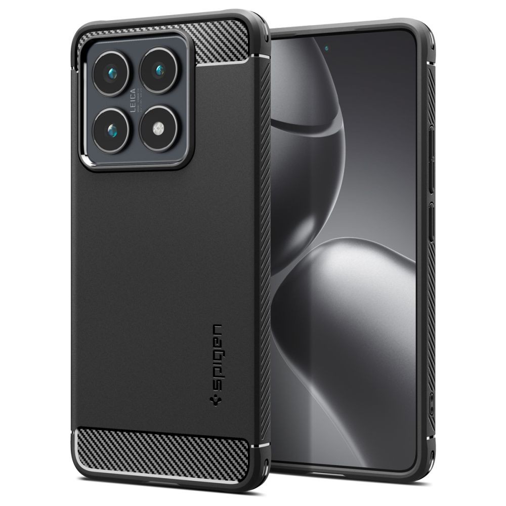 Juodas tekstūrinis dėklas "Spigen Rugged Armor" telefonui Xiaomi 14T Pro