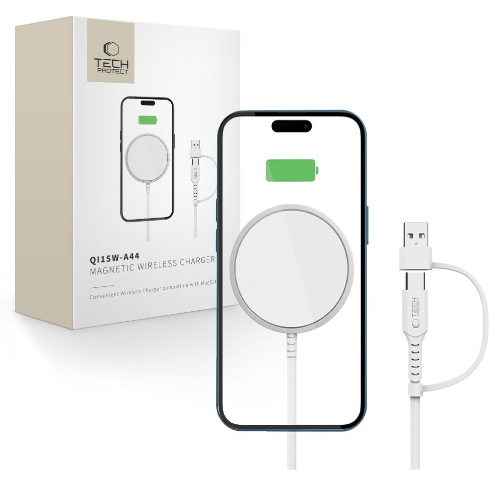 Bevielis įkroviklis "Tech-Protect QI15W-A44 Magnetic Magsafe Wireless Charger" baltas