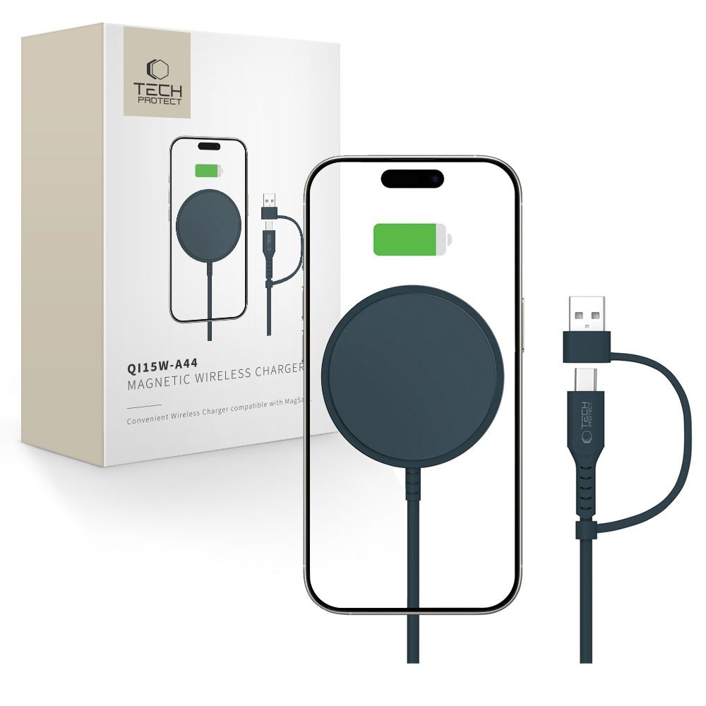 Bevielis įkroviklis "Tech-Protect QI15W-A44  Magnetic Magsafe Wireless Charger" tamsiai mėlynas