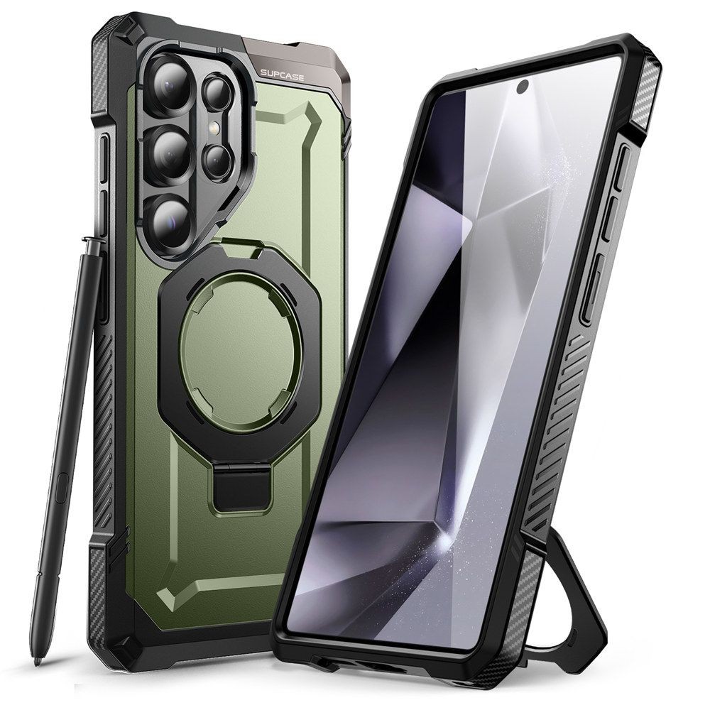 Žalias tvirtas dėklas/stovas "Supcase UB Grip Magsafe" telefonui Samsung Galaxy S25 Ultra
