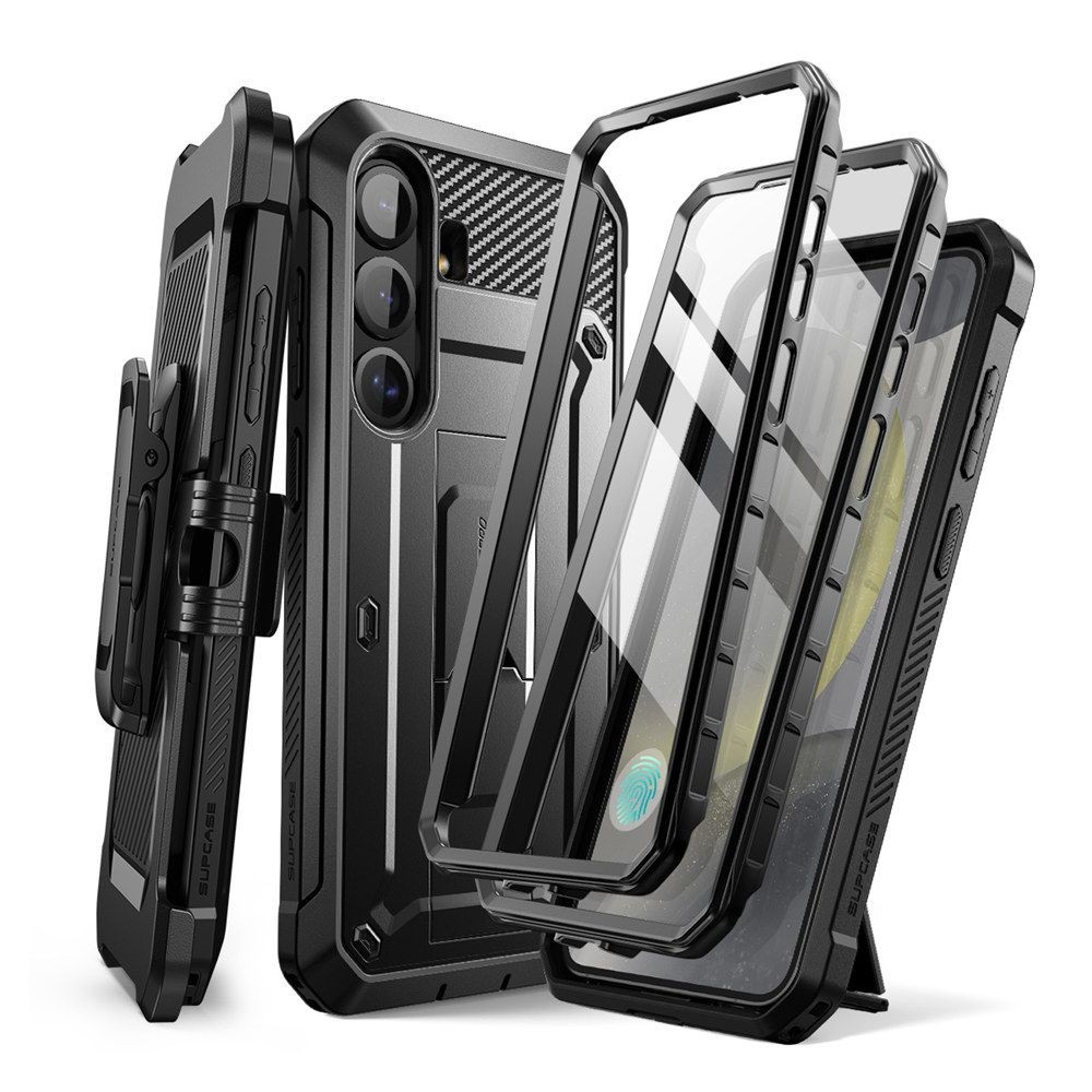 Juodas itin tvirtas dviejų dalių dėklas "Supcase Unicorn Beetle Pro 2-SET" telefonui Samsung Galaxy S25 