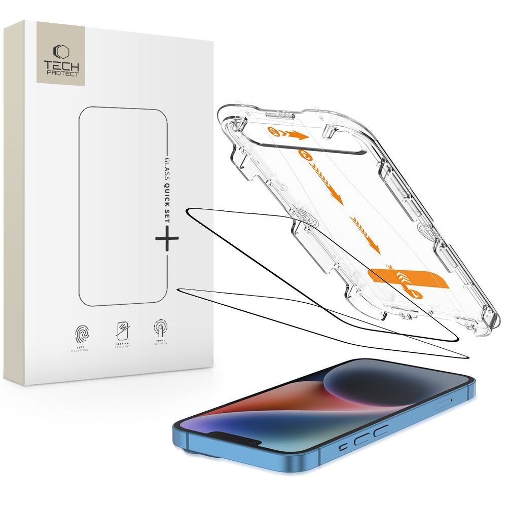 Grūdintas stiklas "Tech-Protect Quick Set + 2vnt" telefonui Apple iPhone 13 / 13 Pro / 14 / 16E