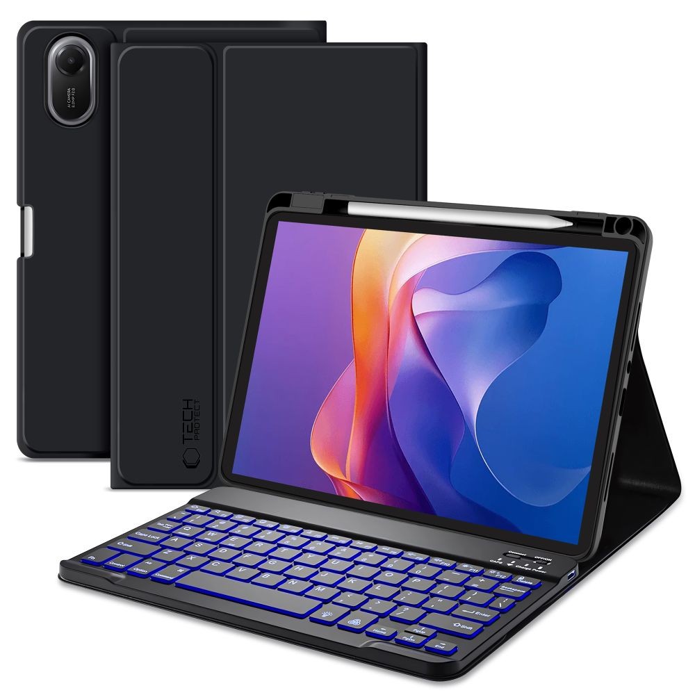Juodas atverčiamas dėklas su klaviatūra "Tech-Protect SC Pen + Keyboard" skirtas Xiaomi Redmi Pad 2 11.0 
