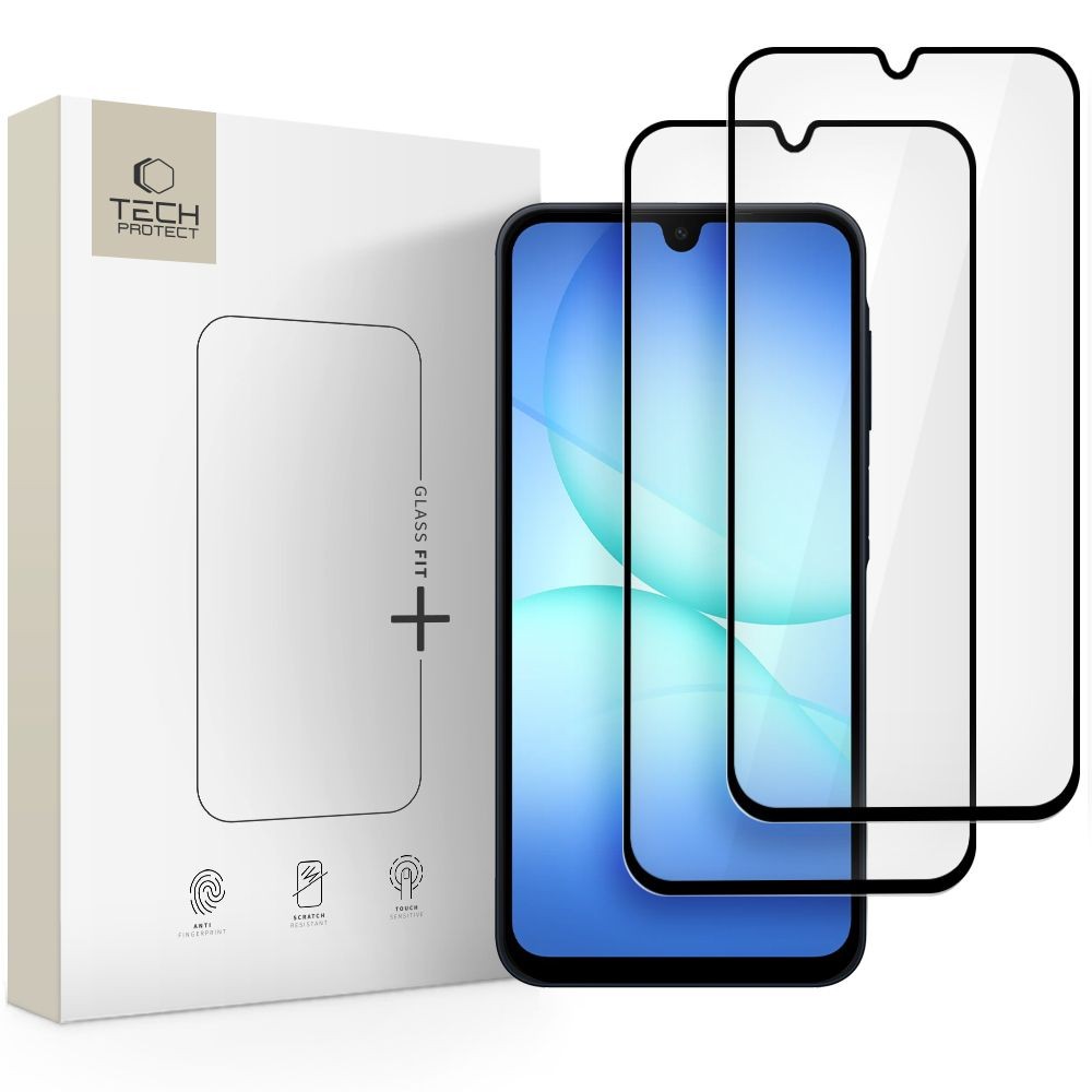 Apsauginis stiklas juodais krašteliais "Tech-Protect Glass Fit+" (2-vnt.) telefonui Samsung Galaxy A16 4G / 5G / A17 4G / 5G