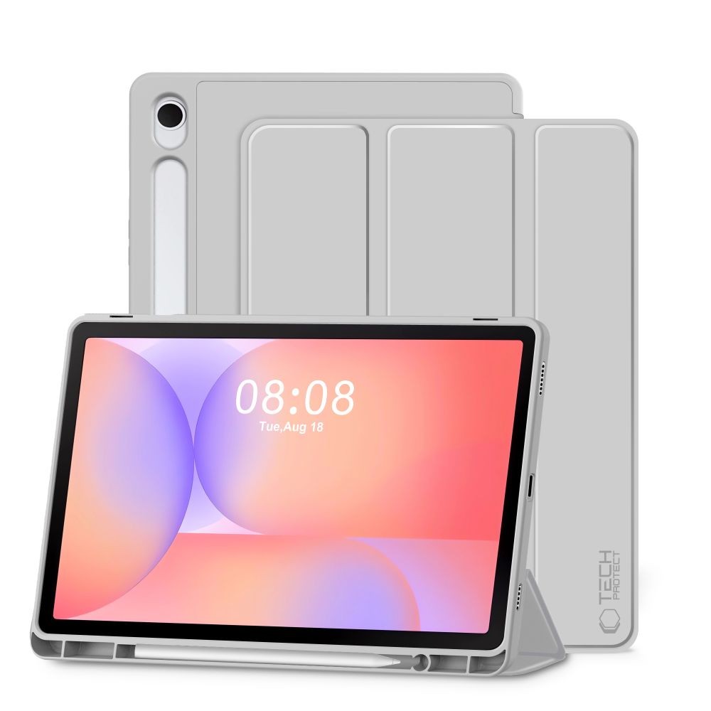 Pilkas atverčiamas dėklas "Tech-Protect SC Pen" planšetei Samsung Galaxy TAB S9 11.0 / S9 FE / S10 FE / S10 LITE 10.9 X710 / X716B / X510 / X516B / X520 / X526 / X400 / X406B 