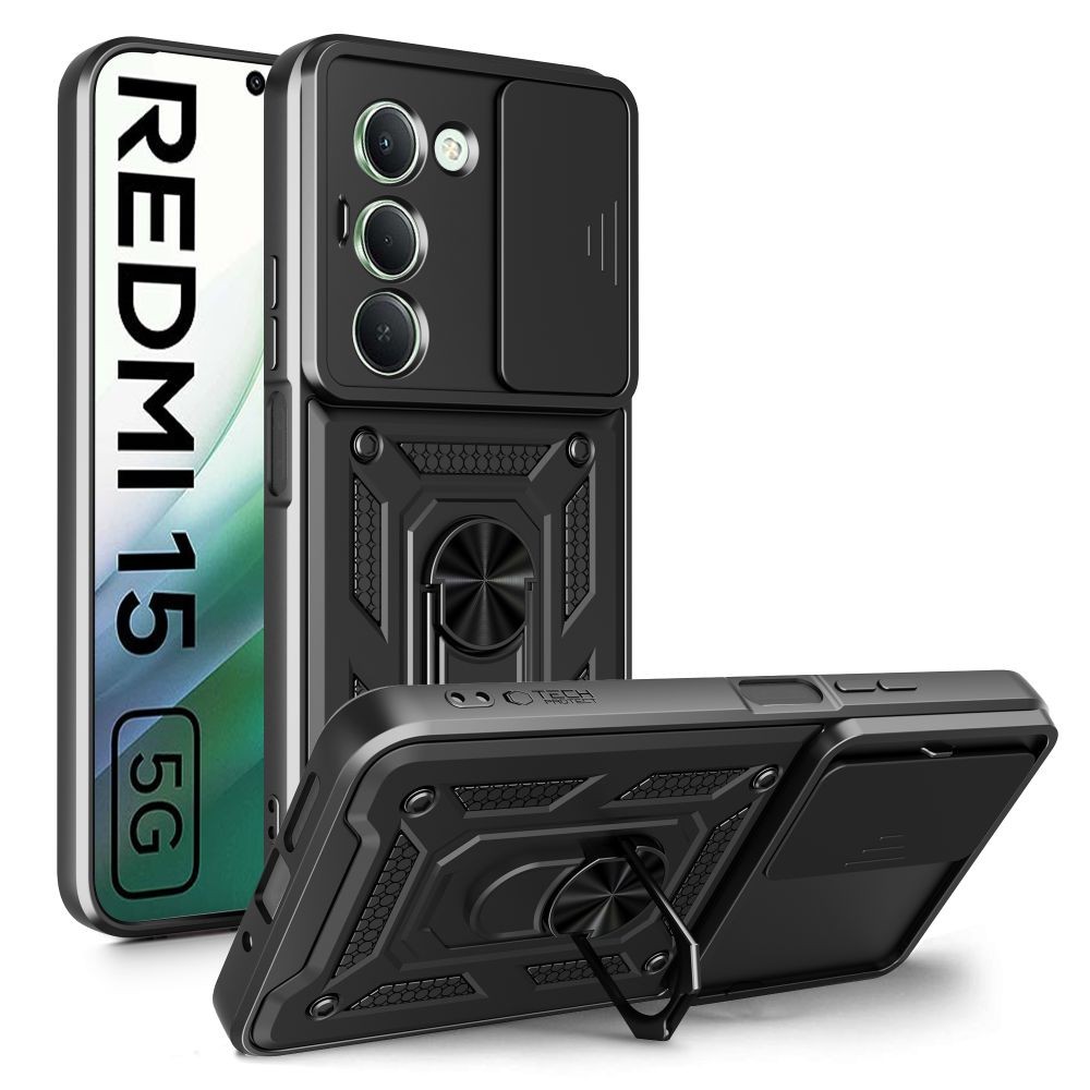 Tvirtas dėklas/stovas su kameros apsauga "Tech-Protect Camshield Pro" telefonui Xiaomi Redmi 15 4G / 5G 