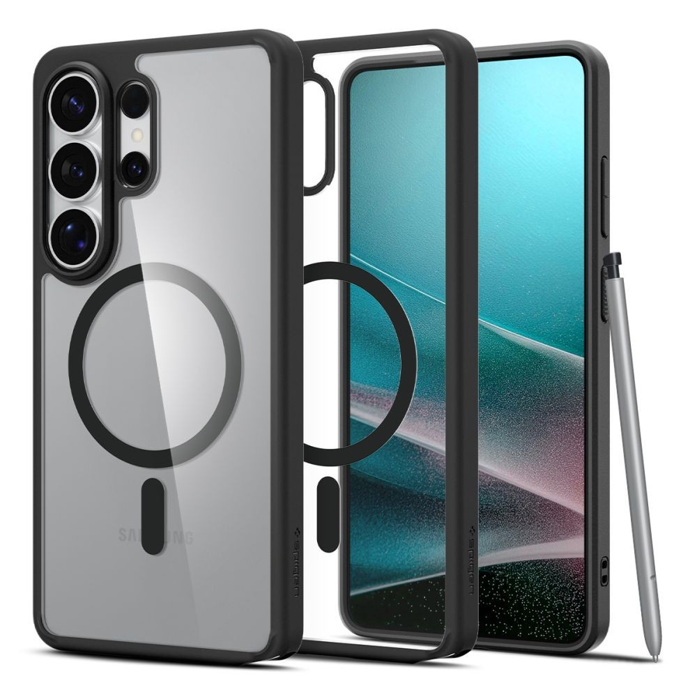 Skaidrus dėklas juodais kraštais Spigen "Ultra Hybrid Mag Magsafe" telefonui Samsung Galaxy S26 ULTRA