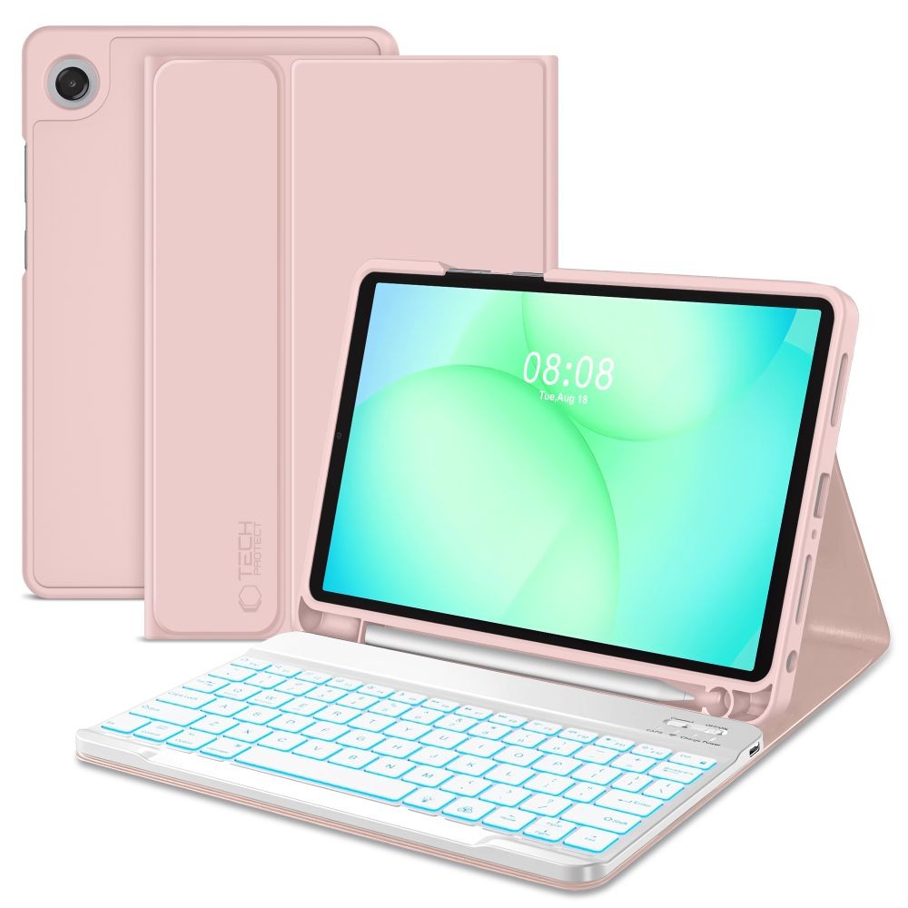 Rožinis atverčiamas dėklas su klaviatūra "Tech-Protect SC Pen + Keyboard" skirtas Samsung Galaxy Tab A9+ / A11+ PLUS 11.0 X210 / X215 / X216 / X230 / X235 / X236