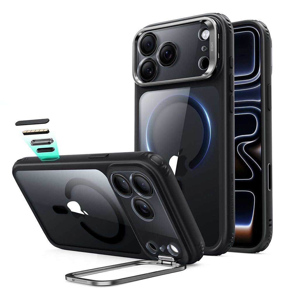 Dėklas su kameros apsauga "ESR Classic Hybrid Kickstand Magsafe" telefonui Apple iPhone 17 PRO MAX / 18 PRO MAX CLEAR/BLACK