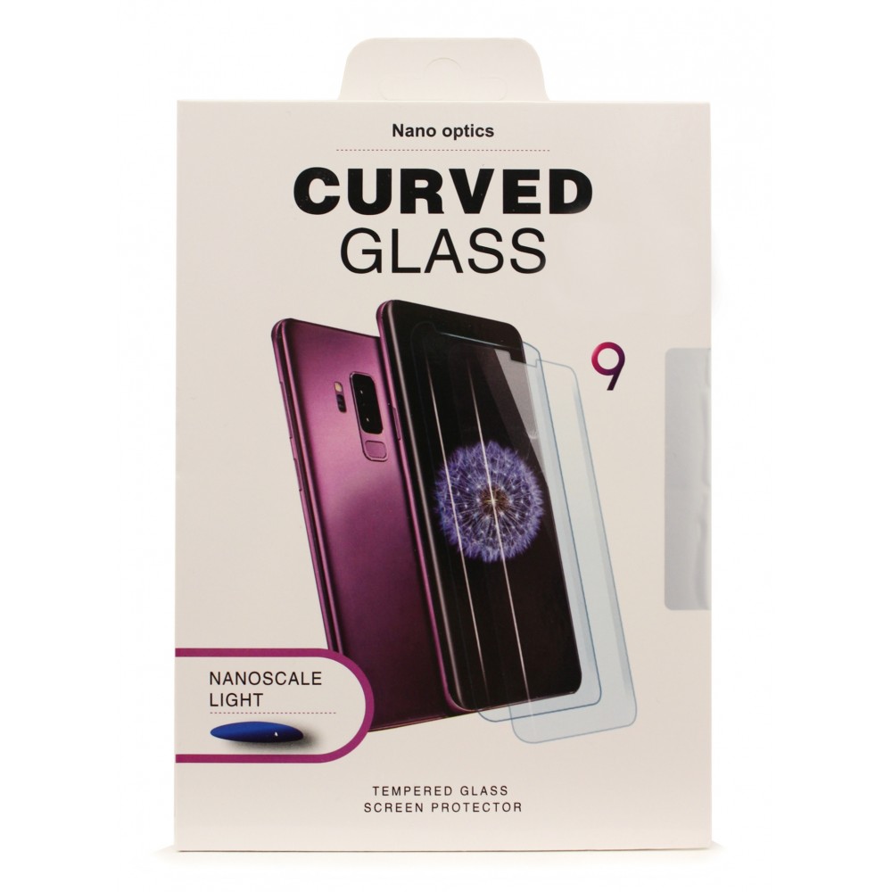 Lenktas skaidrus apsauginis grūdintas stiklas telefonui Samsung S9 Plus "Nano Optics 5D UV Glue" (stikliukas klijuojamas naudojant ultravioletinę lempą)