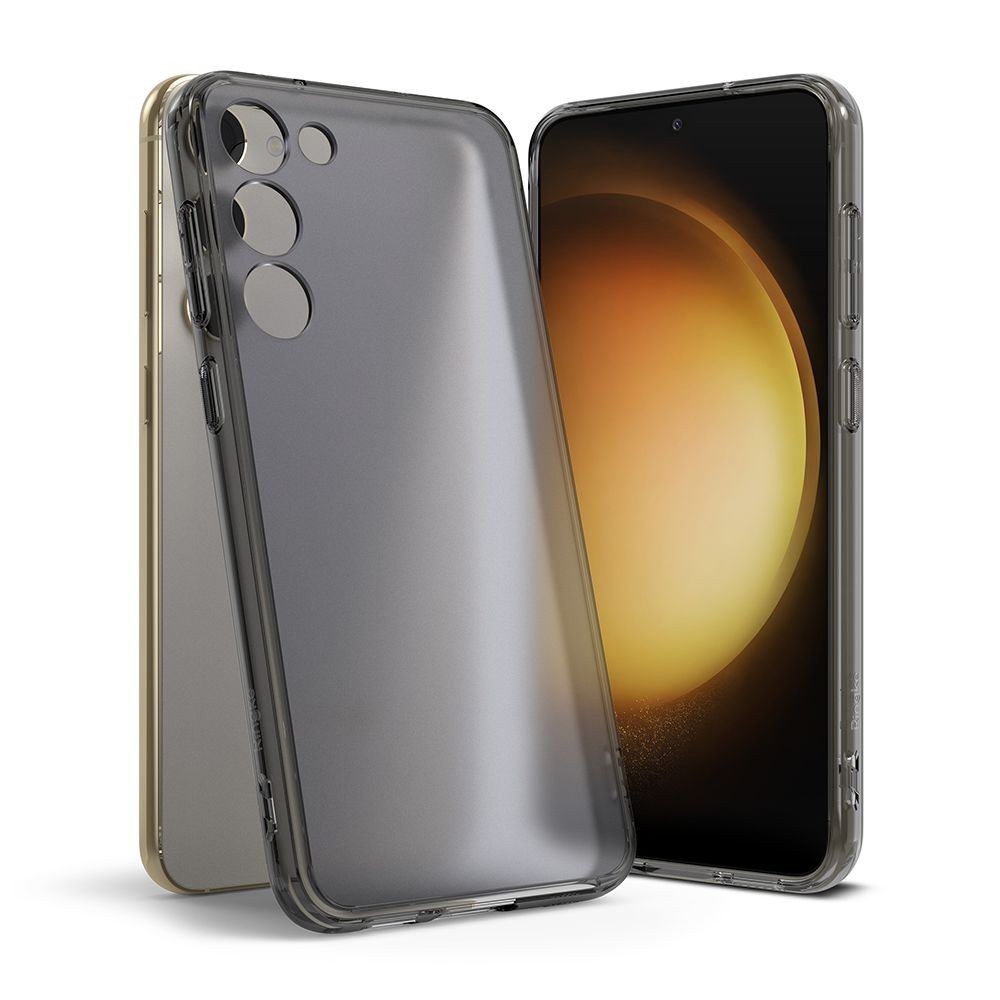 Dūmų spalvos, pusiau skaidrus tvirtas dėklas "Ringke Fusion Smoke Black" telefonui Galaxy S23 